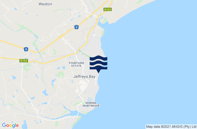 Carte des horaires des marées pour Jeffreys Bay, South Africa