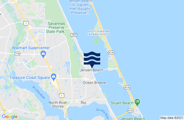 Carte des horaires des marées pour Jensen Beach, United States