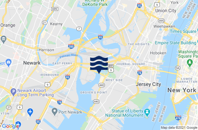 Carte des horaires des marées pour Jersey City, United States