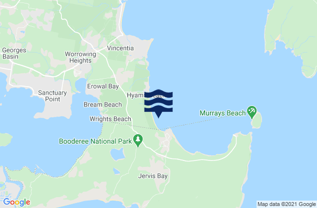 Carte des horaires des marées pour Jervis Bay, Australia