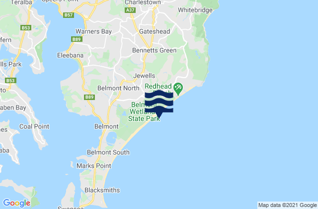 Carte des horaires des marées pour Jewells, Australia