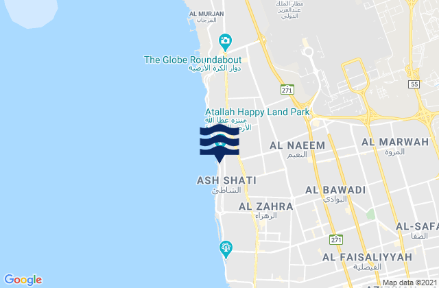 Carte des horaires des marées pour Jiddah, Saudi Arabia