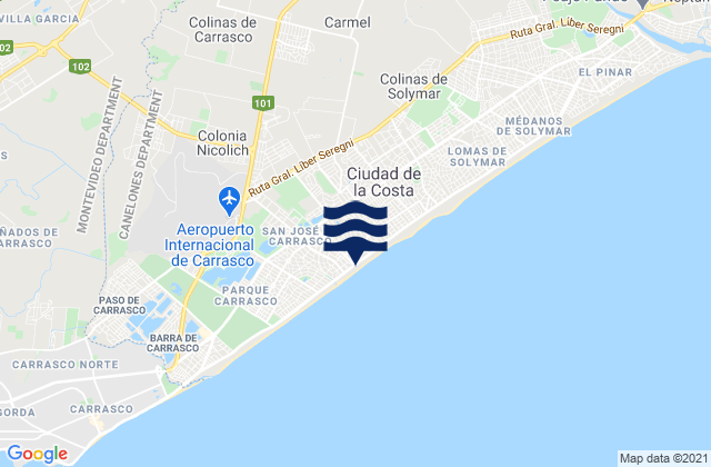 Carte des horaires des marées pour Joaquín Suárez, Uruguay