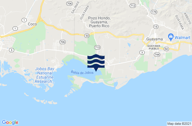 Carte des horaires des marées pour Jobos Barrio, Puerto Rico
