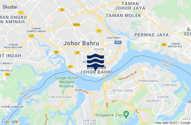 Carte des horaires des marées pour Johor Bahru, Malaysia