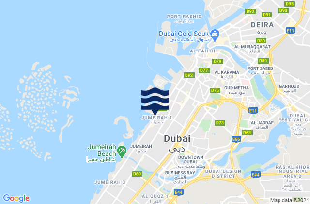 Carte des horaires des marées pour Jumeirah Beach, United Arab Emirates