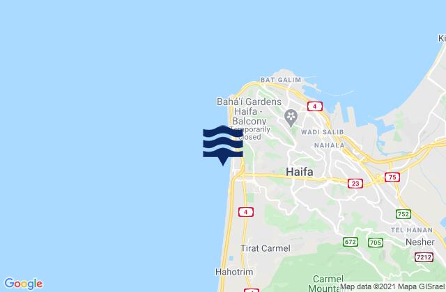 Carte des horaires des marées pour Kadarim or Dado beach (Haifa), Palestinian Territory