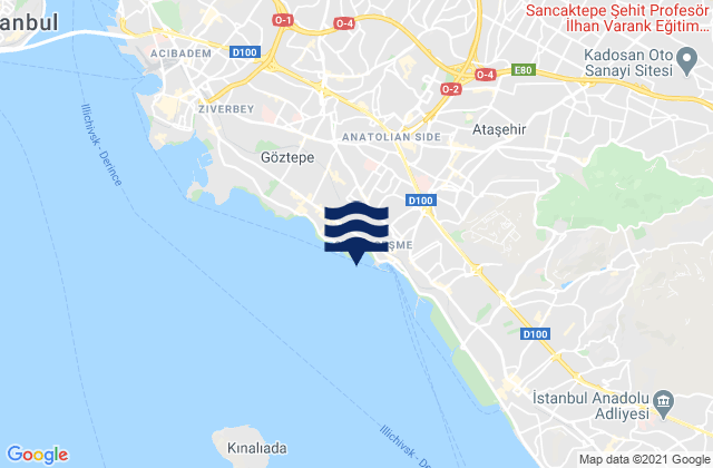 Carte des horaires des marées pour Kadıköy, Turkey