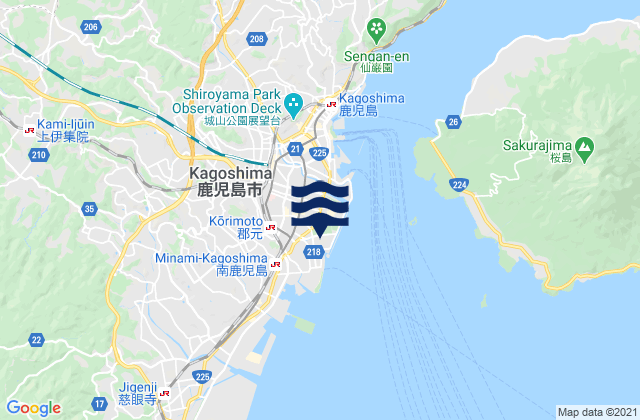 Carte des horaires des marées pour Kagoshima-shi, Japan