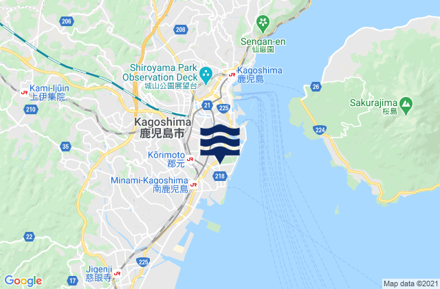 Carte des horaires des marées pour Kagoshima Shi, Japan