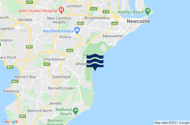Carte des horaires des marées pour Kahibah, Australia