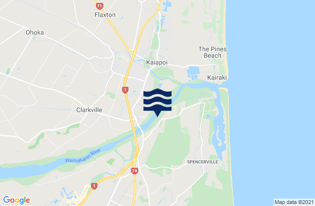 Carte des horaires des marées pour Kaiapoi, New Zealand