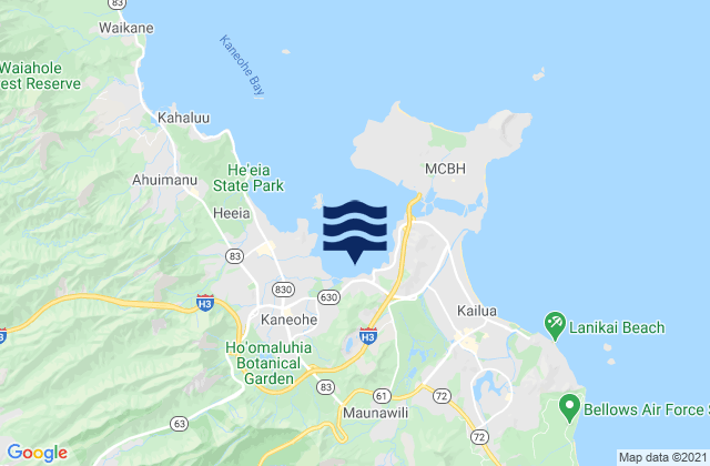 Carte des horaires des marées pour Kailua, United States
