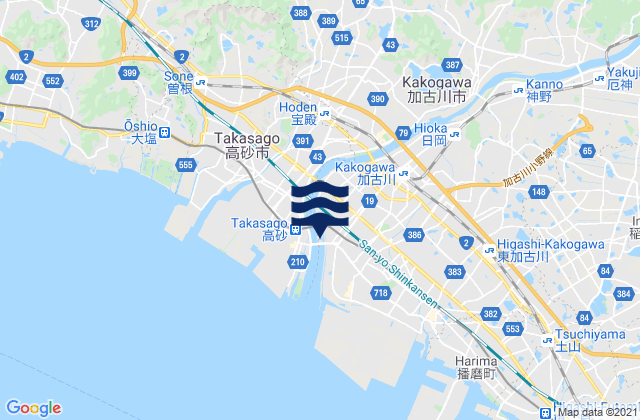 Carte des horaires des marées pour Kakogawa Shi, Japan