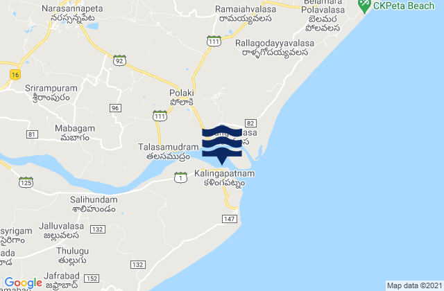 Carte des horaires des marées pour Kalingapatnam, India