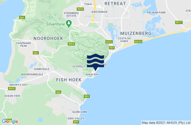 Carte des horaires des marées pour Kalk Bay Reef, South Africa