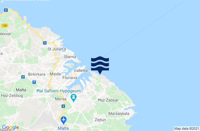 Carte des horaires des marées pour Kalkara, Malta