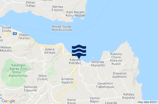 Carte des horaires des marées pour Kalýves, Greece