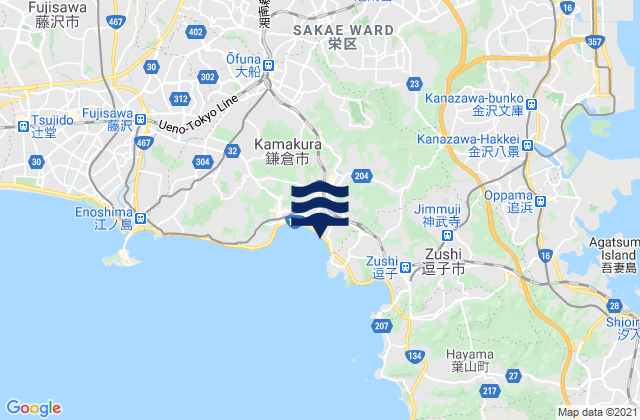 Carte des horaires des marées pour Kamakura, Japan