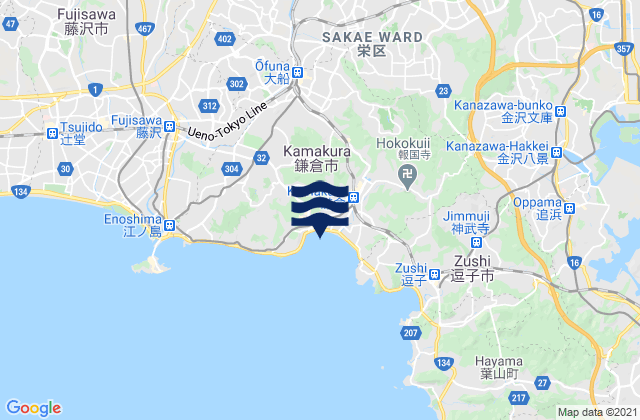 Carte des horaires des marées pour Kamakura Shi, Japan