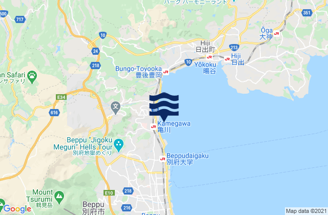 Carte des horaires des marées pour Kamegawa, Japan