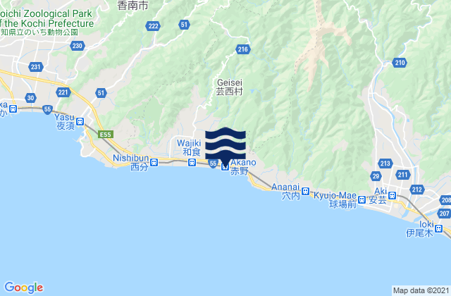 Carte des horaires des marées pour Kami Shi, Japan