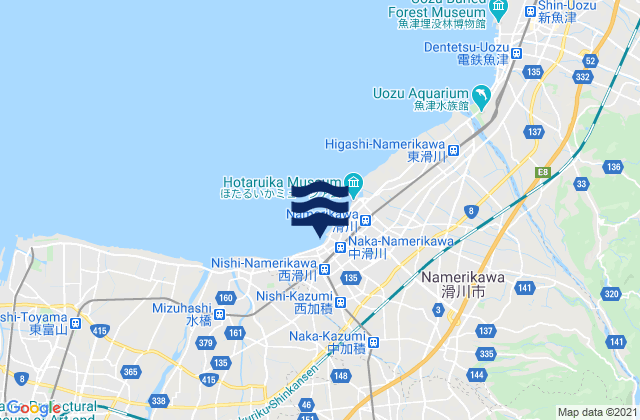Carte des horaires des marées pour Kamiichi, Japan