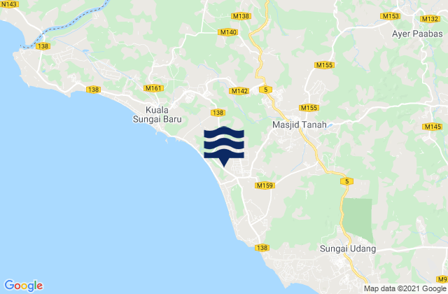 Carte des horaires des marées pour Kampong Masjid Tanah, Malaysia