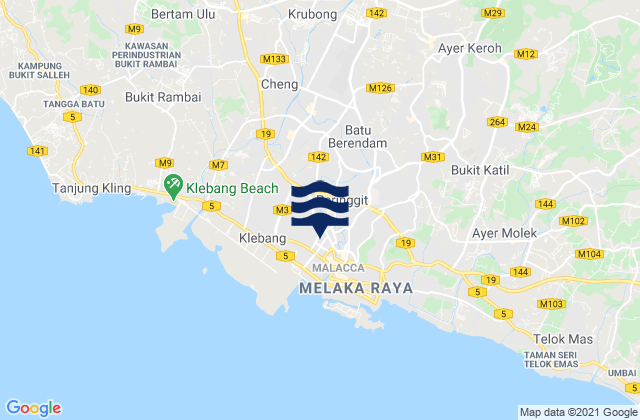 Carte des horaires des marées pour Kampung Ayer Keroh, Malaysia