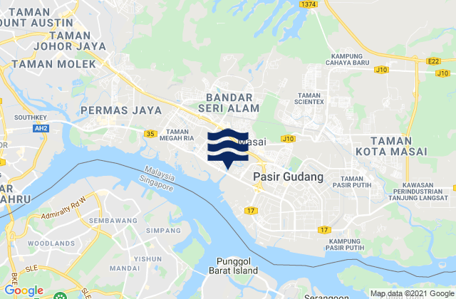 Carte des horaires des marées pour Kampung Pasir Gudang Baru, Malaysia
