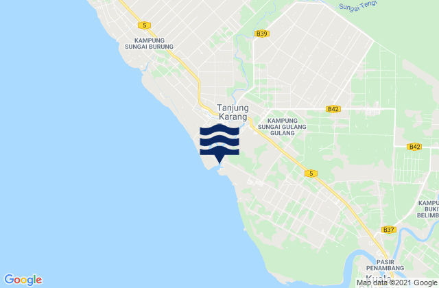 Carte des horaires des marées pour Kampung Tanjung Karang, Malaysia