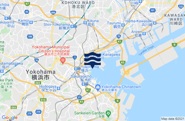 Carte des horaires des marées pour Kanagawa-ku, Japan