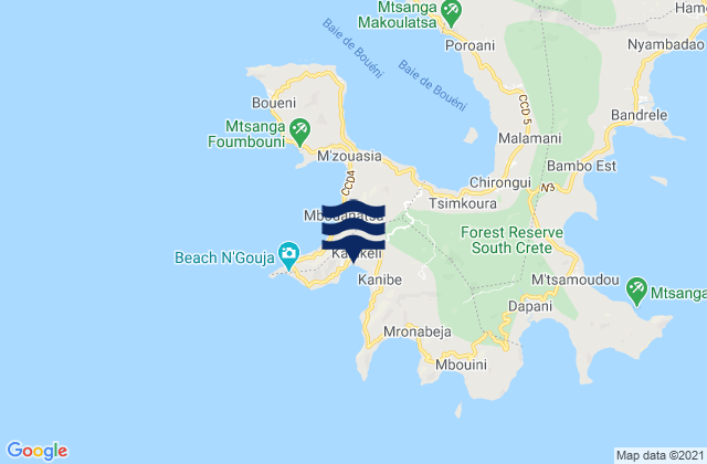 Carte des horaires des marées pour Kani-Kéli, Mayotte