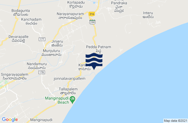 Carte des horaires des marées pour Kanuru, India