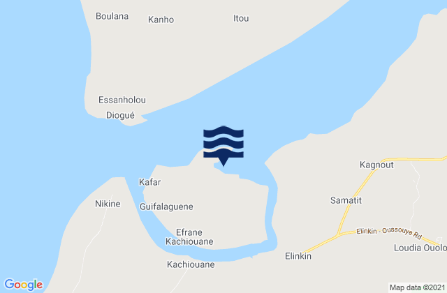 Carte des horaires des marées pour Karabane Riviere Casamance, Senegal