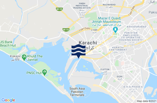 Carte des horaires des marées pour Karachi, Pakistan