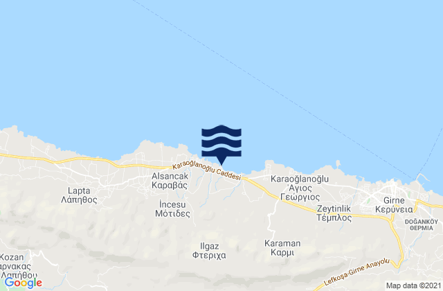 Carte des horaires des marées pour Karavás, Cyprus