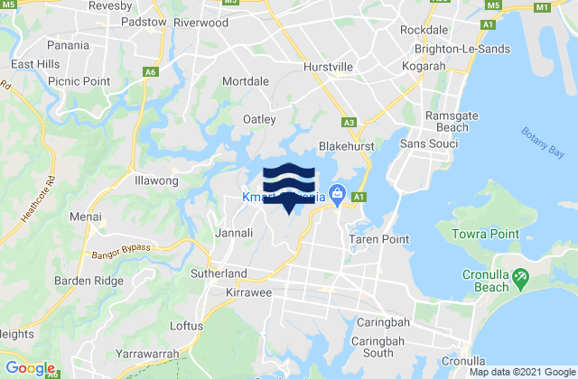 Carte des horaires des marées pour Kareela, Australia