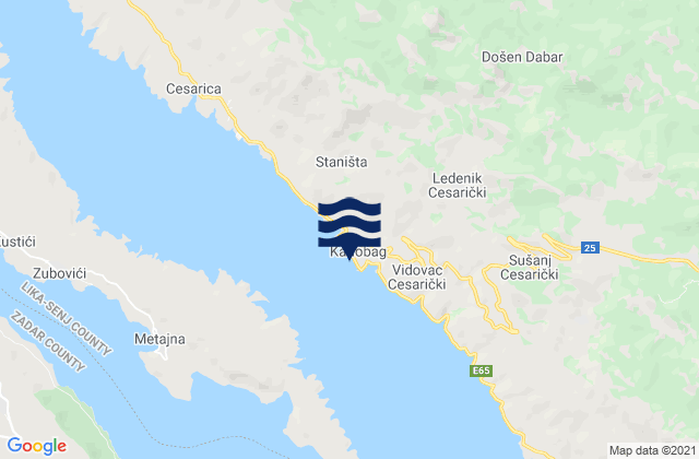 Carte des horaires des marées pour Karlobag, Croatia