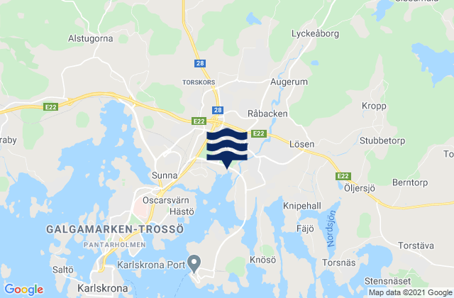 Carte des horaires des marées pour Karlskrona Kommun, Sweden