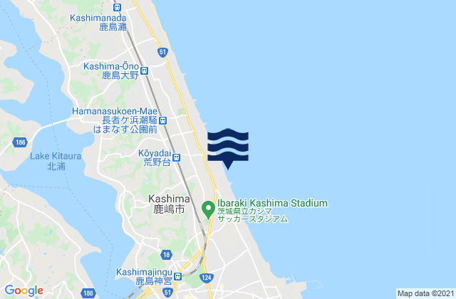 Carte des horaires des marées pour Kashima-shi, Japan