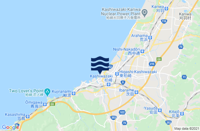 Carte des horaires des marées pour Kashiwazaki, Japan