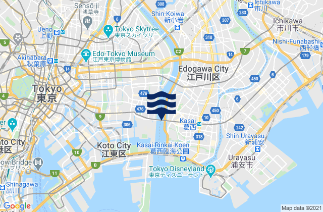 Carte des horaires des marées pour Katsushika Ku, Japan