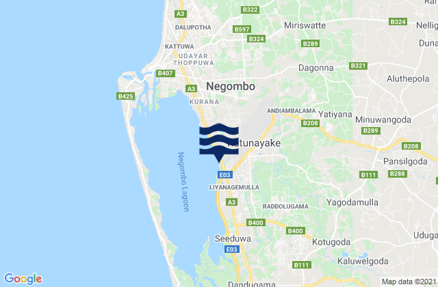 Carte des horaires des marées pour Katunayaka, Sri Lanka