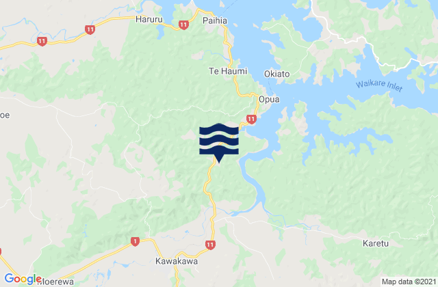 Carte des horaires des marées pour Kawakawa, New Zealand