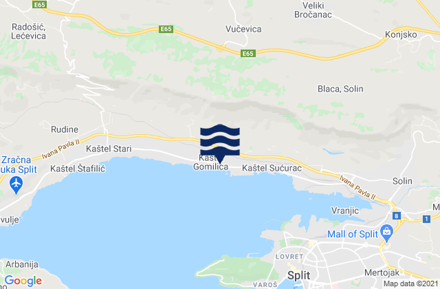 Carte des horaires des marées pour Kaštel Gomilica, Croatia