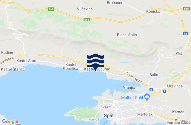 Carte des horaires des marées pour Kaštel Sućurac, Croatia