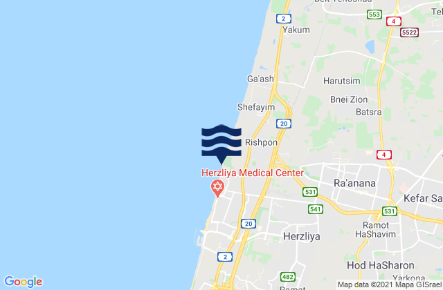 Carte des horaires des marées pour Kefar Shemaryahu, Israel