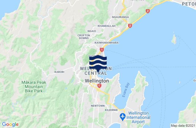 Carte des horaires des marées pour Kelburn, New Zealand