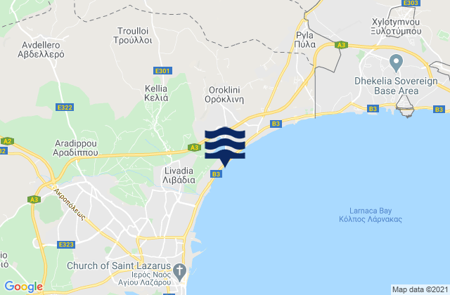 Carte des horaires des marées pour Kelliá, Cyprus